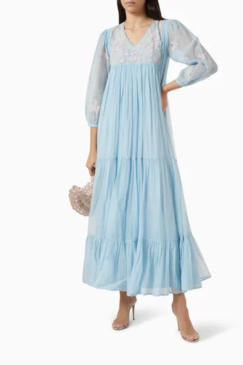 Alessia Embroidered Dress in Cotton-silk