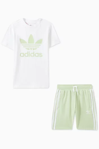 Trefoil Logo T-shirt & Shorts Set in Cotton Jersey & French Terry
