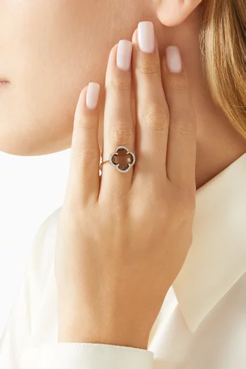 Victoria Clover Smoky Quartz & Diamond Ring in 18kt Rose Gold