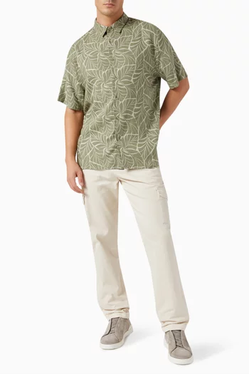 Knotted Leaves Shirt in Linen-blend