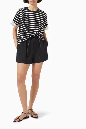 Striped Draped Lace T-shirt in Cotton-jersey