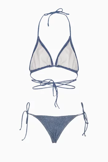 Denim-print Bikini Set in Stretch Nylon