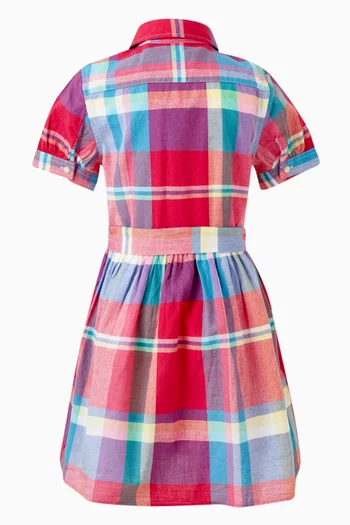 Checkered Logo Embroidered Dress in Cotton