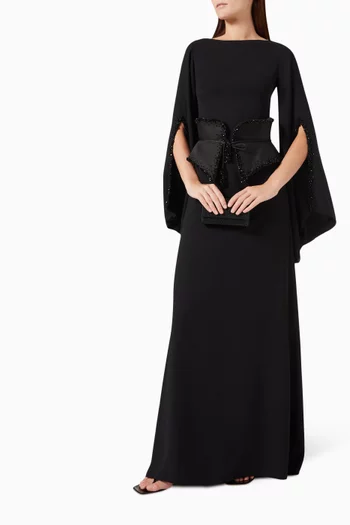 Lost Elbise Belted Maxi Dress in Crepe