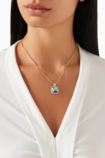 Chatelaine® Diamond & Blue Topaz Necklace in 18kt White Gold