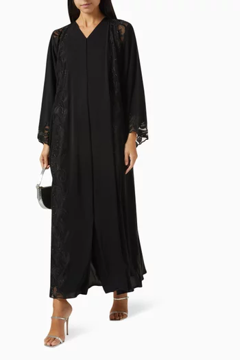 Lace & Stone Embroidered Abaya in Nada