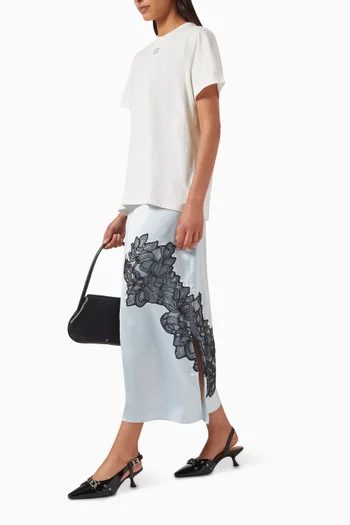 Lace-trimmed Midi Skirt in Satin