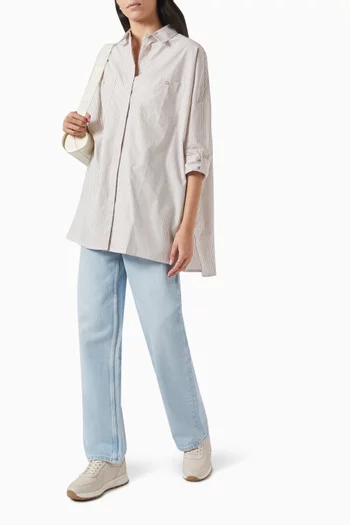 Patch-pocket Striped Oversized Shirt in Cotton