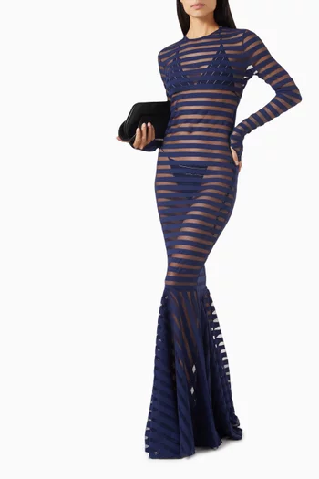 Fishtail Gown in Striped Mesh