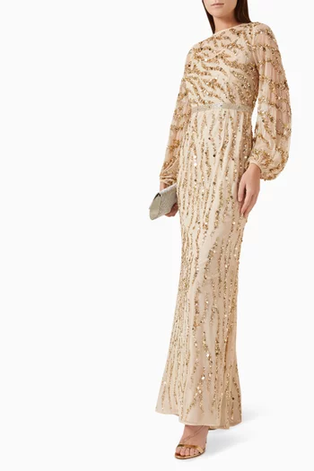 Sequin-embellished Trumpet Gown in Mesh