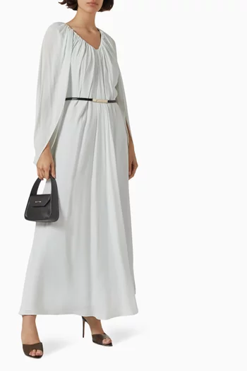 Cape-sleeve Belted Maxi Dress in Viscose