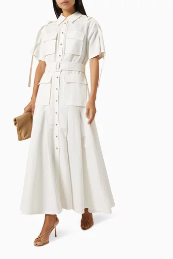 Belted Button-down Midi Dress