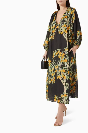 Floral-print Maxi Dress in Linen