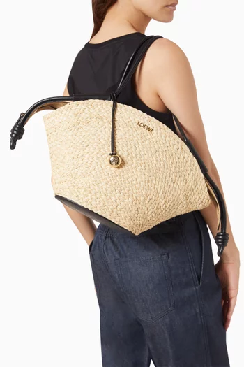 Small Paseo Basket Bag in Raffia and Leather