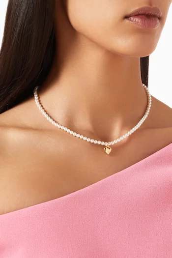 Puffed Heart Swarovski Pearl Necklace in Gold-vermeil
