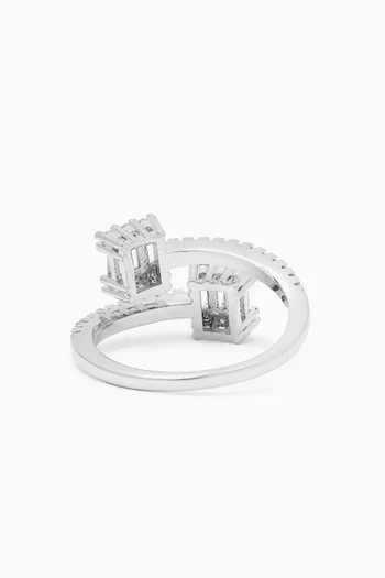 Baguette Frame Open Ring in Rhodium-plated Brass