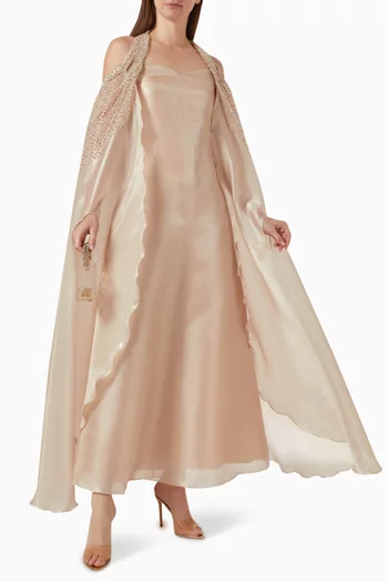 Crystal-embellished Halter Cape Dress in Organza