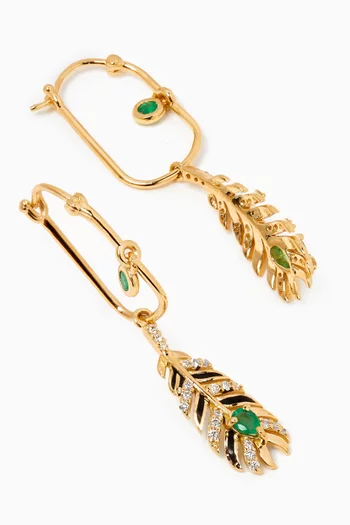Feather Emerald & Diamond Earrings in 18kt Gold