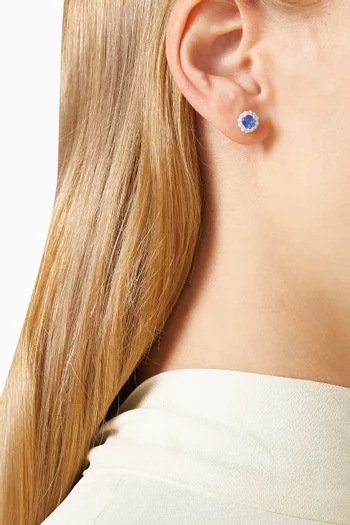 Sapphire & Diamond Halo Stud Earrings in 18kt White Gold