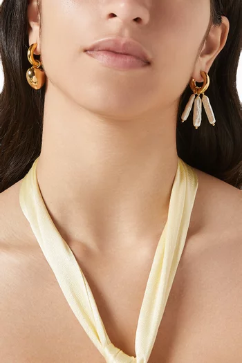 Heart & Pearl Charm Earrings in 14kt Gold-plated Brass