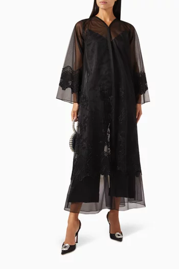 Embroidered Sheer Abaya in Tulle