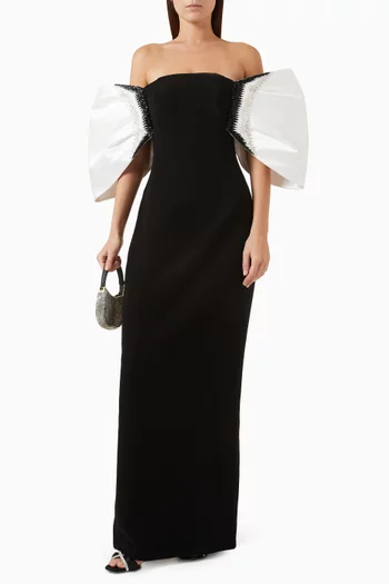 Off-shoulder Bow-sleeves Gown in Mikado