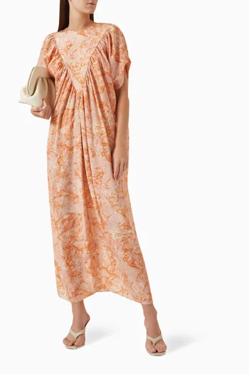 Bulles de Mer Frilled Kaftan Dress in Silk