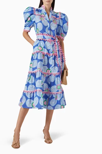 Lottie Printed Midi Dress in Linen Blend