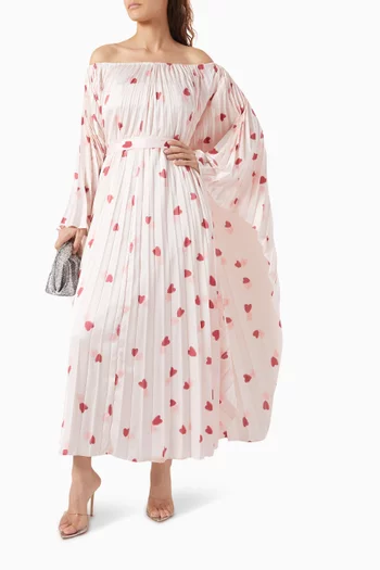 Heart-print Pleated Dress in Silk