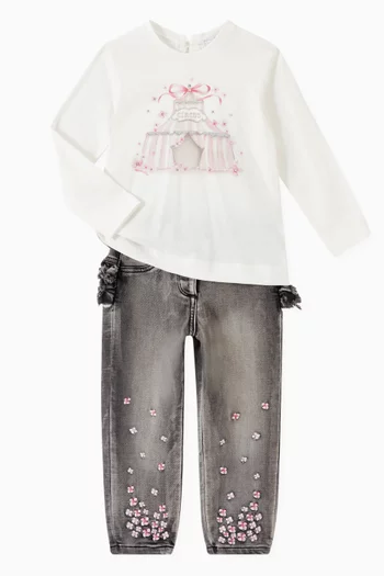 Floral Embroidered Jeans in Stretch Denim