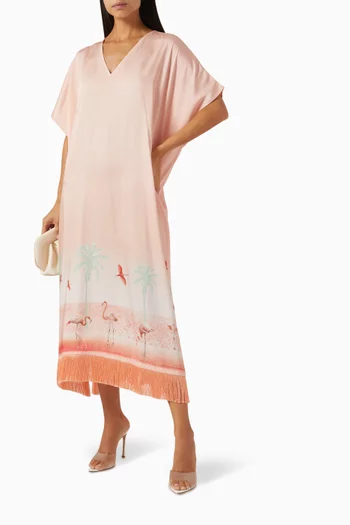 Flamingo-print Dress in Silk