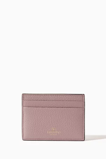Rockstud Card Holder in Grainy Leather