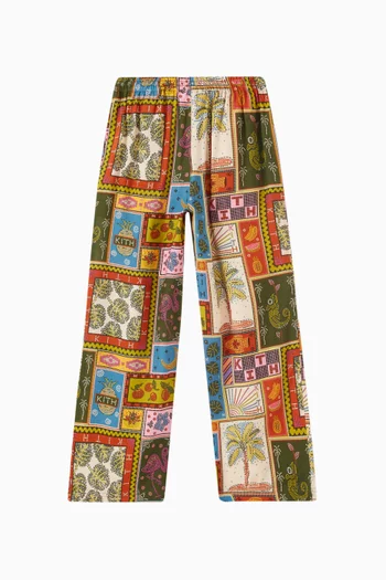 All-over Tropical Tapestry Printed Pants in Cotton