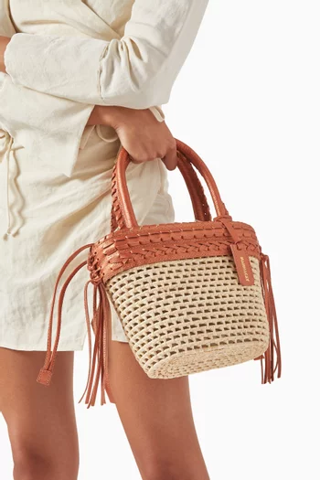 Small Taciana Crochet Tote Bag in Cotton and Leather