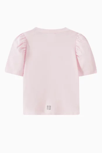 BG SS LOGO PRINTED ORGANIC COTTON JERSEY TEE-SHIRT WITH PUFFY SLEEVES AND SHOULDER SNAP CLOSURE:Pink    :9M|217513433