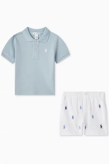 Pony Polo Shirt & Shorts Set in Cotton