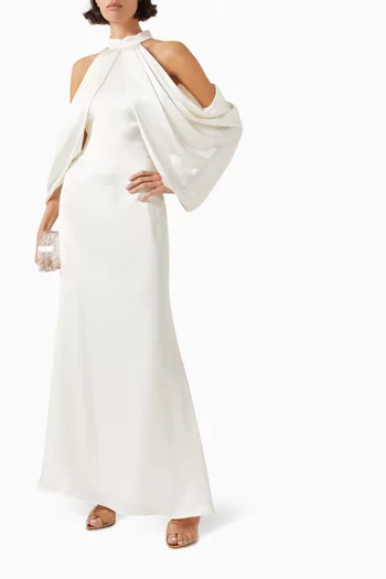 Cold-shoulder Draped Gown in Satin
