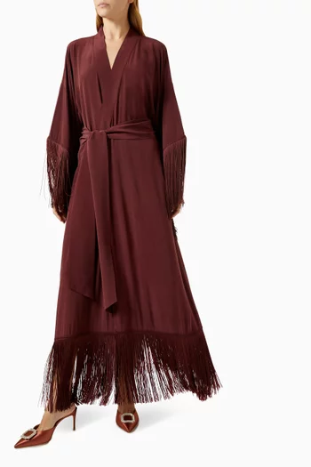 Amina Belted Fringe Robe in Sandwashed Silk