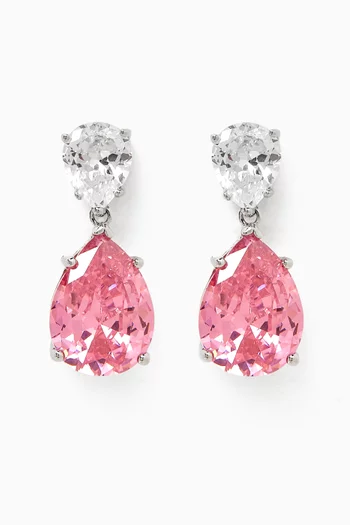 Double Pear-drop CZ Earrings in Rhodium-plated Brass