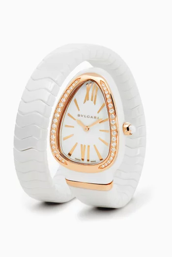 Rose-Gold, White Ceramic & Diamond Serpenti Spiga Watch