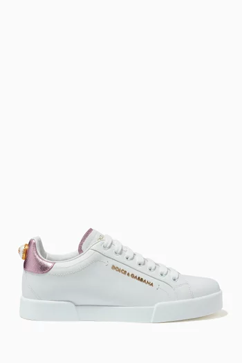 Pearl-Detail Portofino Sneakers in Calf Leather   