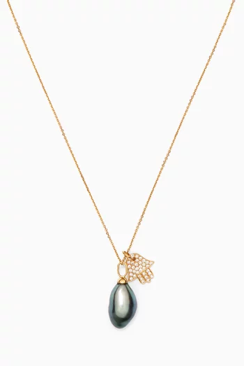 Luna Pearl Hamsa Diamond Pendant in 18kt Yellow Gold    