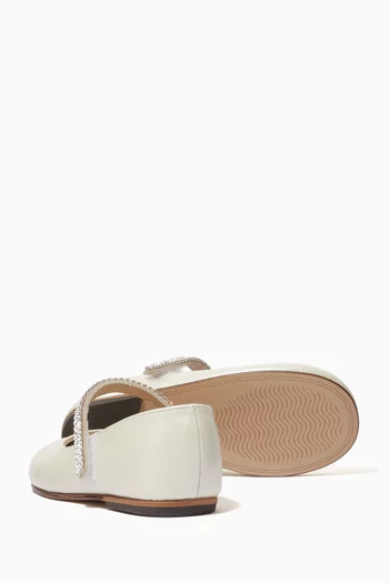 Crystal Strap Ballerinas in Leather