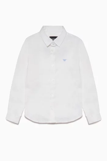 قميص كتان بشعار الماركة مطرز أبيض