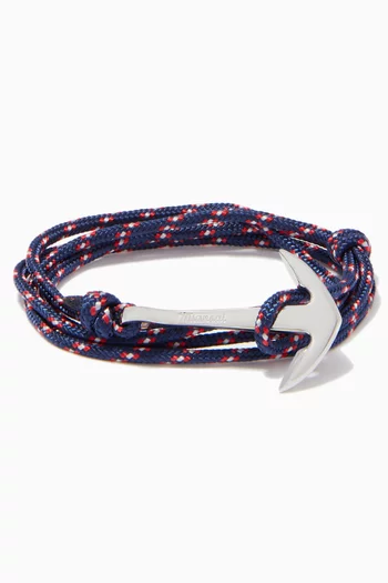 Navy & Red Rope & Gold Plated Anchor Bracelet       