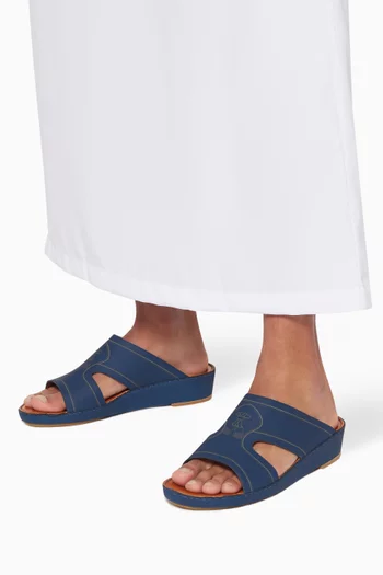 Navy Calfskin Arca Laserato Sandals