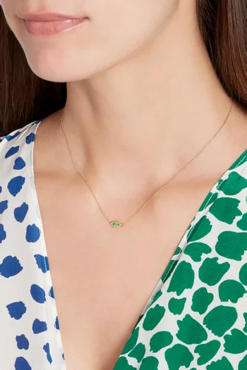 قلادة بحلية بشكل عين ذهب أصفر ومينا أخضر