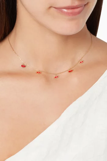 قلادة بحلي بشكل عين ذهب أصفر ومينا أحمر