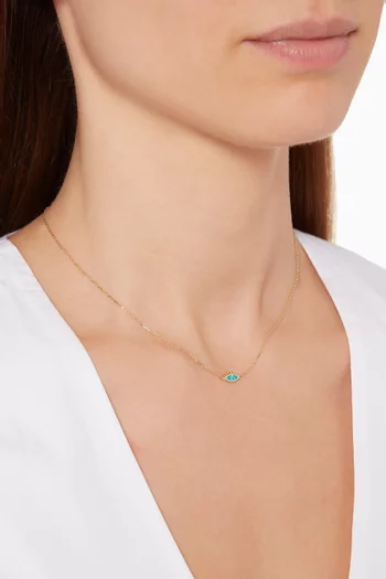 قلادة ذهب بحلية على شكل عين مطلية بمينا فيروزي