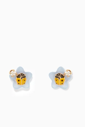 Ladybug Chalcedony & Diamond Stud Earrings           